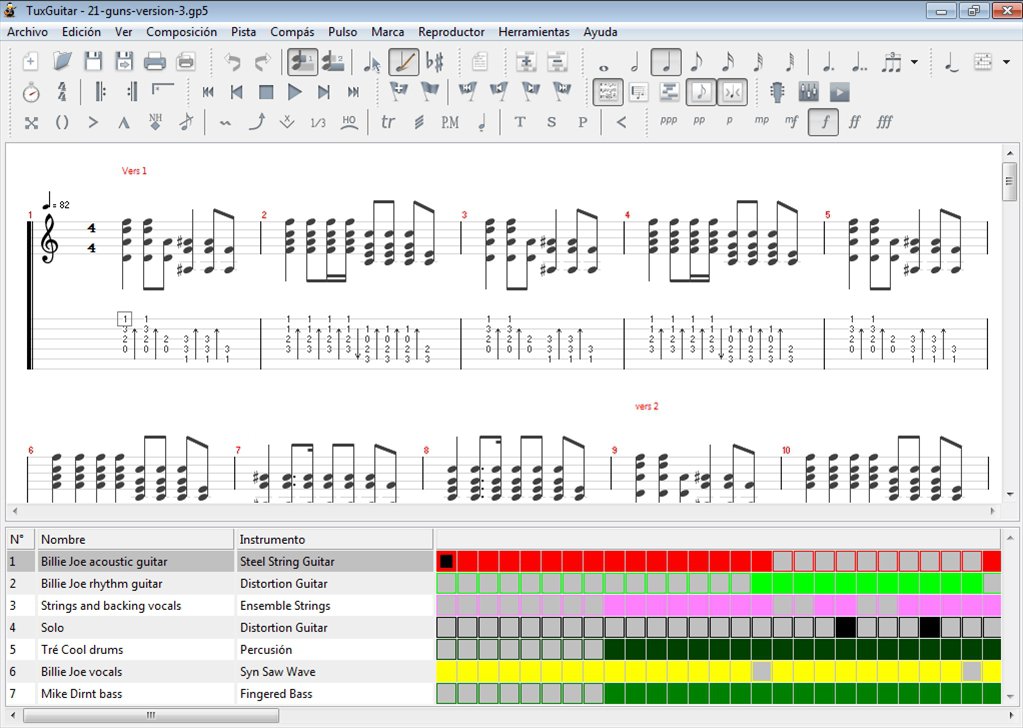 Tuxguitar editor de partituras para guitarra flamenca y eléctrica